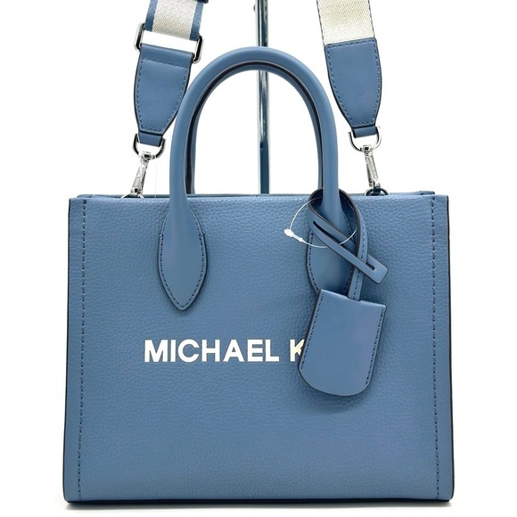 Michael Kors Mirella Small Pebbled Leather Crossbody Bag Blue Denim - Picture 1 of 10